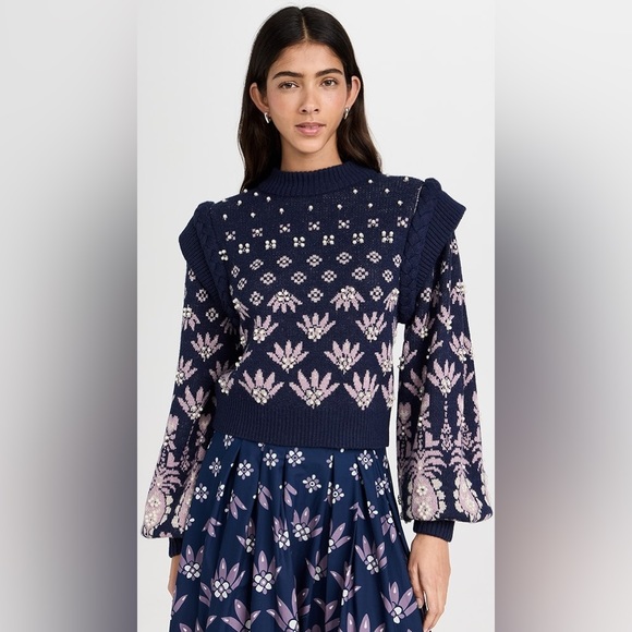FARM Rio Sweaters - FARM Rio Ainika Martina Knit Sweater in Dark Blue Multi